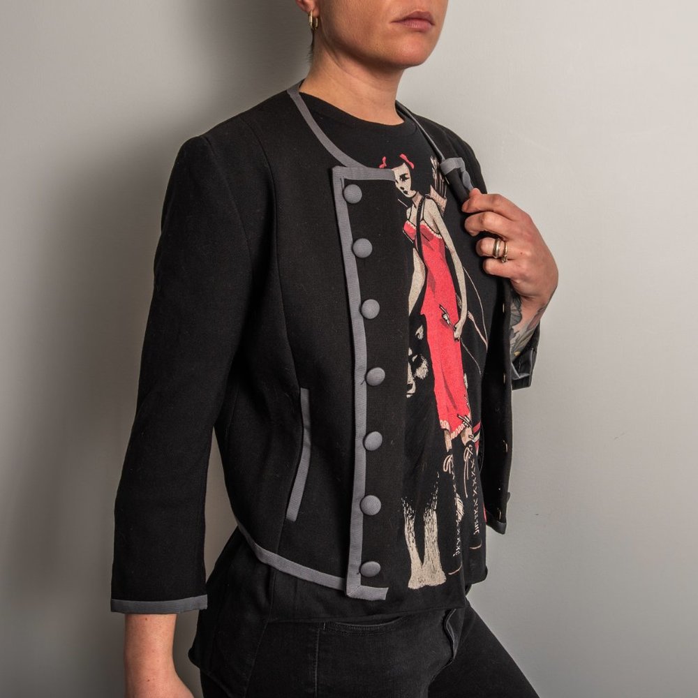 Black & Grey Military Style Blazer - Picture 2 of 10
